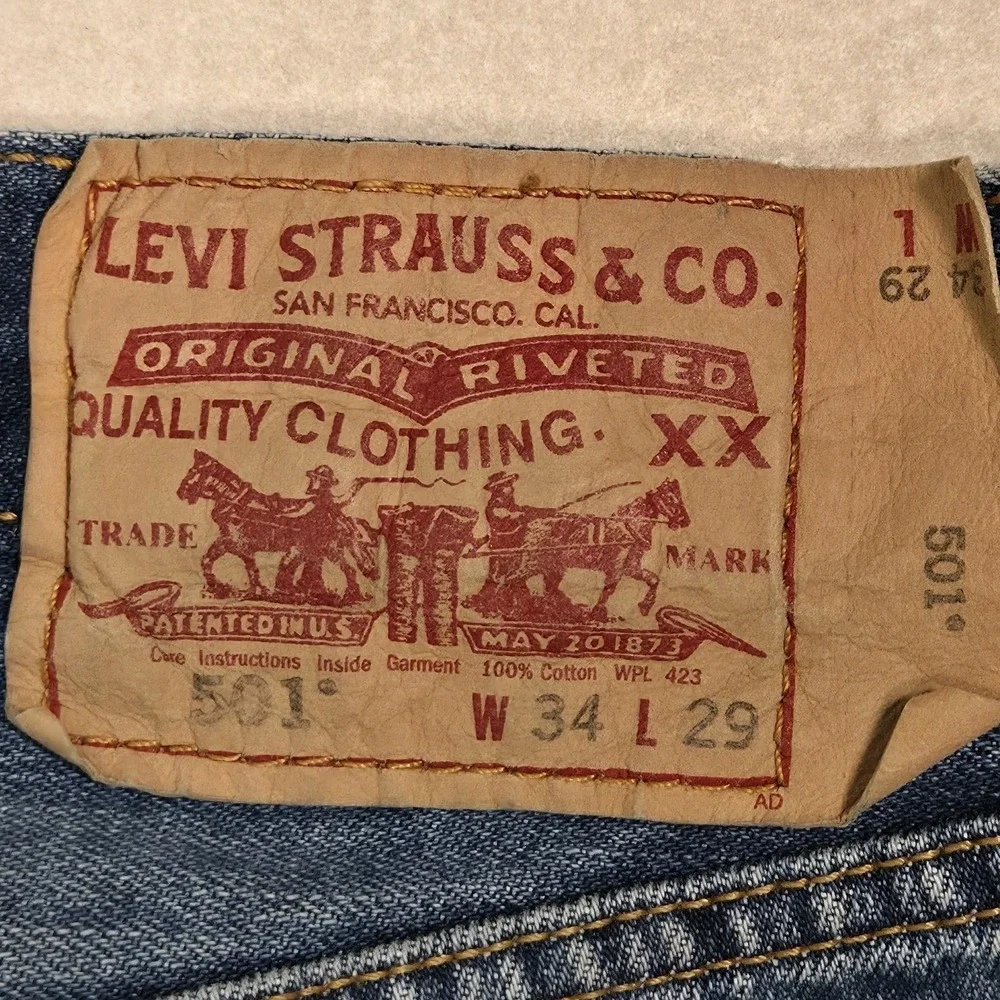 Vintage Y2K Levis 501xx Button Fly Blue Jeans Mens 34x29 True To Size Cowboy